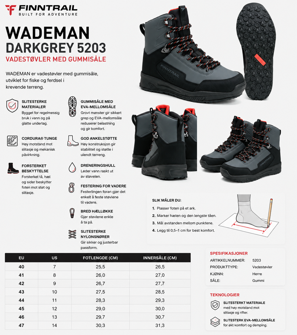 WADEMAN DarkGrey 5203 vadestøvler med gummisåle